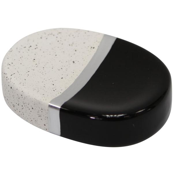 Hochwertige Keramik Seifenschale - stilvoller Schwarz-Beige-Look für Badezimmer - pflegeleichte Seifenablage, 11x2,5 cm - modernes Design