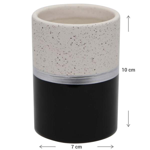 Keramikbecher Schwarz-Beige-Look - Vielseitiger Zahnputz-/Make-Up-/Stiftehalter - Modernes Deko-Accessoire für Bad, Büro & Wohnzimmer