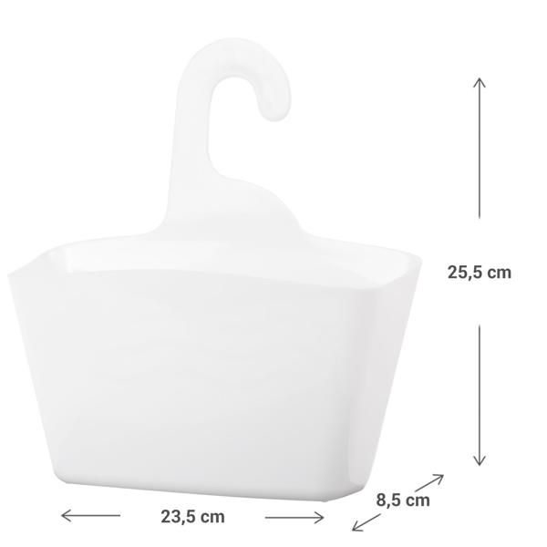 Duschkorb Weiss zum Aufhängen - Ideal für Shampoo & Duschgel - 23,5x8,5x25,5cm - Robuster Kunststoff - Sicher & platzsparend im Bad