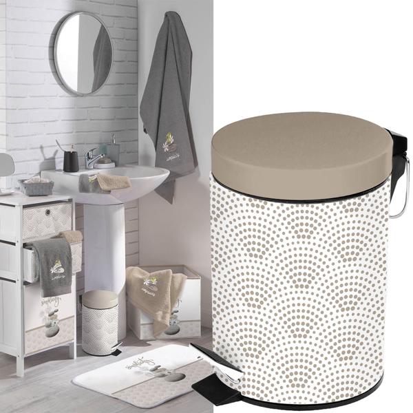 Treteimer 3L Beige - Hygienische Abfallentsorgung für Bad & WC mit Fusspedal - Robuster Edelstahl-Kosmetikeimer für Homeoffice mit Muster