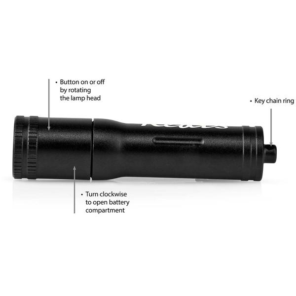 LED Schlüsselring Taschenlampe – Kompakt & leicht - Aluminiumgehäuse, IPX4 spritzwassergeschützt, 100 lm, 35 m Leuchtweite, Schwarz, 61x15x15mm