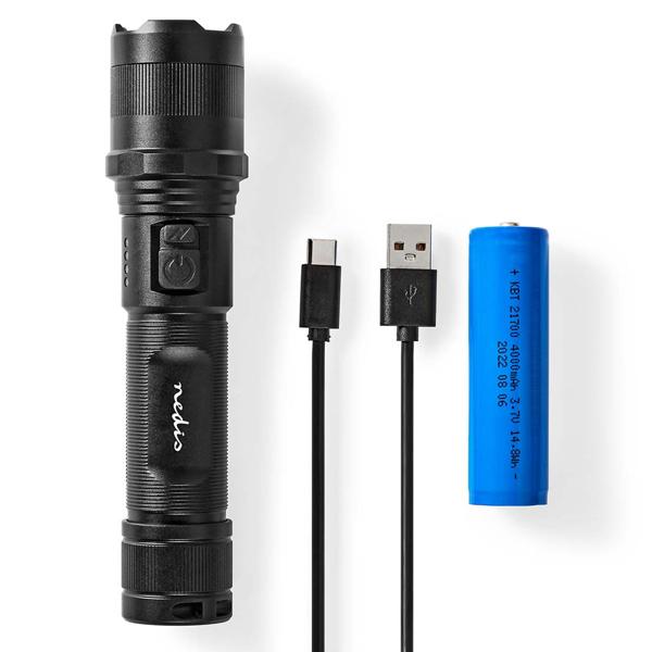LED-Taschenlampe - Vollmetallgehäuse & Li-Ionen-Akku 3,7V/2,2Ah - 10W, 1000 Lumen, 100m Reichweite, IPX4, USB-C - Perfekt für Outdoor & Notfälle