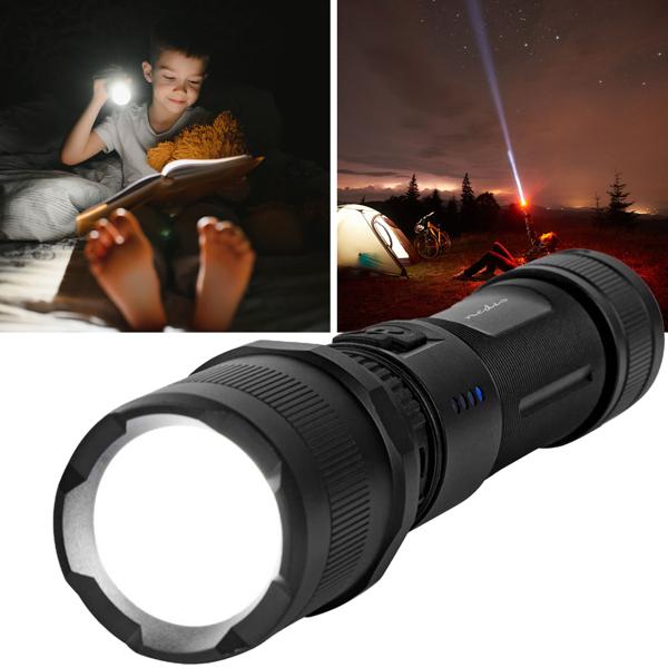 LED-Taschenlampe - Vollmetallgehäuse & Li-Ionen-Akku 3,7V/2,2Ah - 10W, 1000 Lumen, 100m Reichweite, IPX4, USB-C - Perfekt für Outdoor & Notfälle