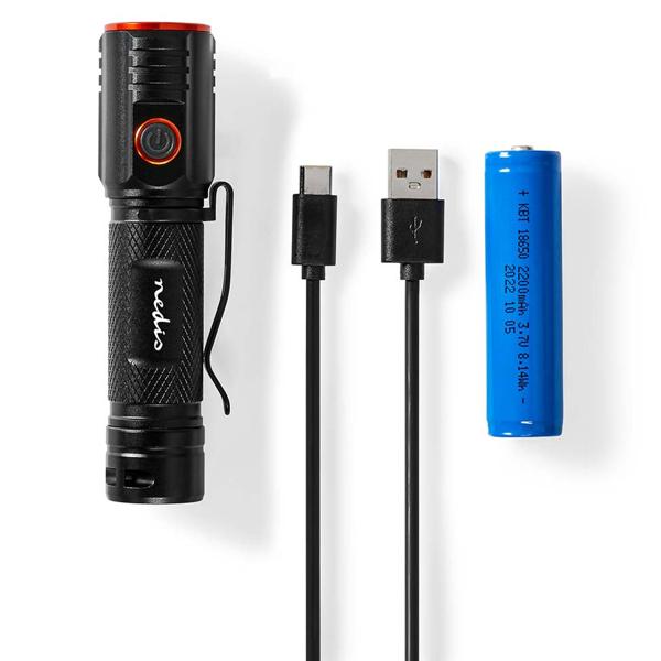 LED-Taschenlampe - 2000 Lumen & 180m Leuchtweite für Camping & Outdoor - IPX6 Wasserdicht - Vollmetallgehäuse - USB-C Akku - Schwarz