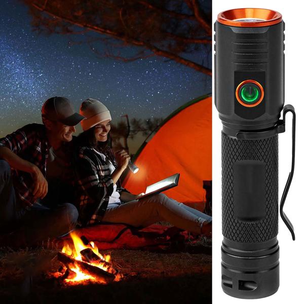 LED-Taschenlampe - 2000 Lumen & 180m Leuchtweite für Camping & Outdoor - IPX6 Wasserdicht - Vollmetallgehäuse - USB-C Akku - Schwarz