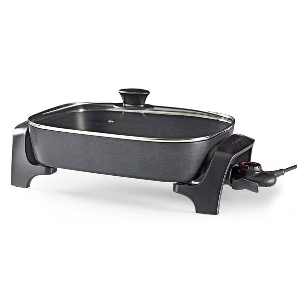 XXL-Partypfanne elektrisch, 40cm, 7 Liter, Aluminium, schwarz, starke 2200 Watt – Mit Glasdeckel & Cool-Touch Griffen, für grosse Runden