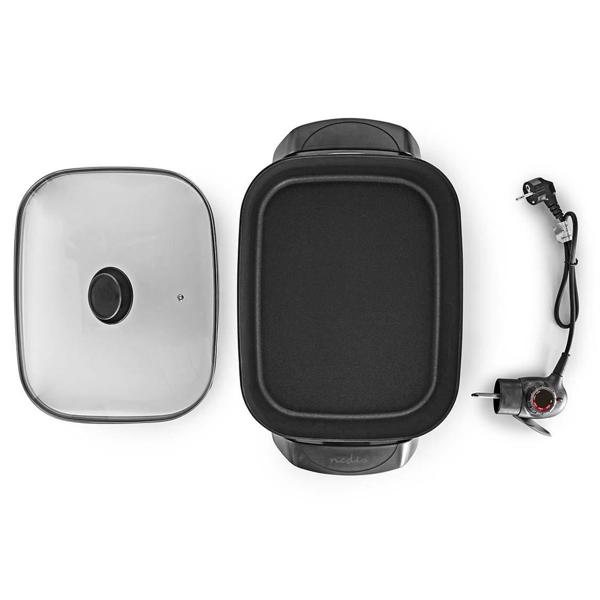 XXL-Partypfanne elektrisch, 40cm, 7 Liter, Aluminium, schwarz, starke 2200 Watt – Mit Glasdeckel & Cool-Touch Griffen, für grosse Runden