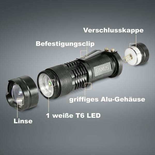 Mini-Taschenlampe mit superheller T6 LED, 300 Lumen, 3 Lichtmodi, robustes Aluminiumgehäuse, kompakt & leicht, ideal für Outdoor, Camping & Notfälle