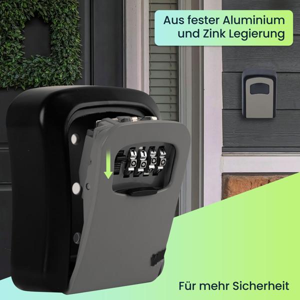 Robuster Schlüsselsafe mit Zahlen-Code – sichere Schlüsselaufbewahrung für drinnen & draussen, wetterfest, (11,5 x 8,5 x 4 cm), einfache Montage
