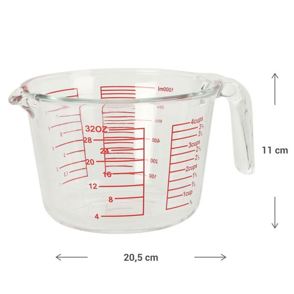 Messbecher Borosilikatglas 1000ml - Präzise Massangaben für Backen, Kochen & Küche - Geschmacksneutral - Hochwertiges Küchenzubehör