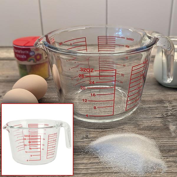 Messbecher Borosilikatglas 1000ml - Präzise Massangaben für Backen, Kochen & Küche - Geschmacksneutral - Hochwertiges Küchenzubehör