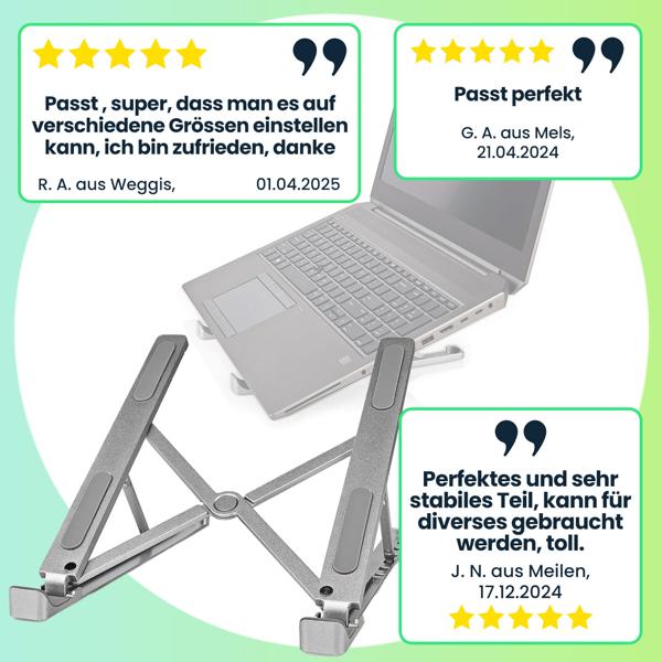 Faltbarer Laptop Ständer - 6 Betrachtungswinkel einstellbar für ergonomisches Arbeiten - Aluminium Notebookständer für 5-17 Zoll Geräte, MacBooks