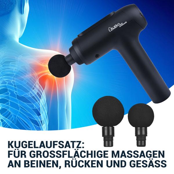 Professionelle Massage-Pistole, Massage Gun, 6 Köpfe, 20 Intensitätsstufen, Akkubetrieb für Oberschenkel, Bauch, Schulter, Nacken und Rücken