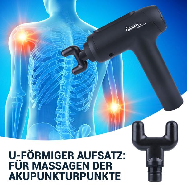 Professionelle Massage-Pistole, Massage Gun, 6 Köpfe, 20 Intensitätsstufen, Akkubetrieb für Oberschenkel, Bauch, Schulter, Nacken und Rücken