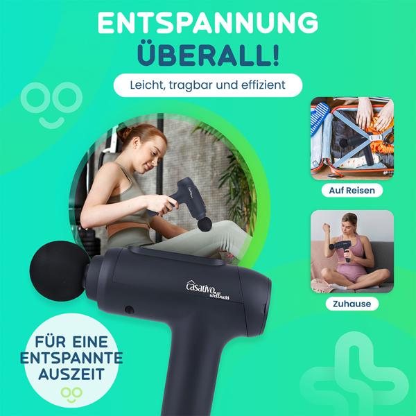 Professionelle Massage-Pistole, Massage Gun, 6 Köpfe, 20 Intensitätsstufen, Akkubetrieb für Oberschenkel, Bauch, Schulter, Nacken und Rücken
