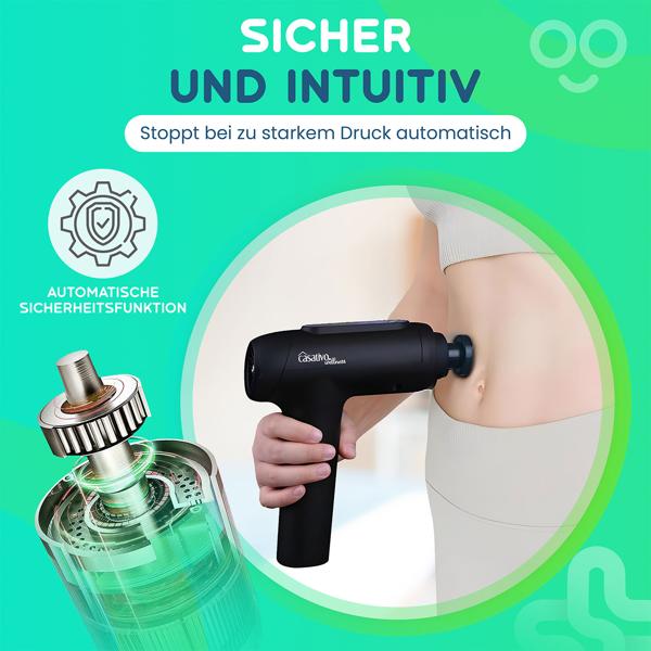 Professionelle Massage-Pistole, Massage Gun, 6 Köpfe, 20 Intensitätsstufen, Akkubetrieb für Oberschenkel, Bauch, Schulter, Nacken und Rücken