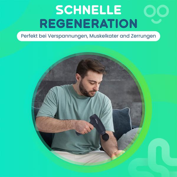 Professionelle Massage-Pistole, Massage Gun, 6 Köpfe, 20 Intensitätsstufen, Akkubetrieb für Oberschenkel, Bauch, Schulter, Nacken und Rücken