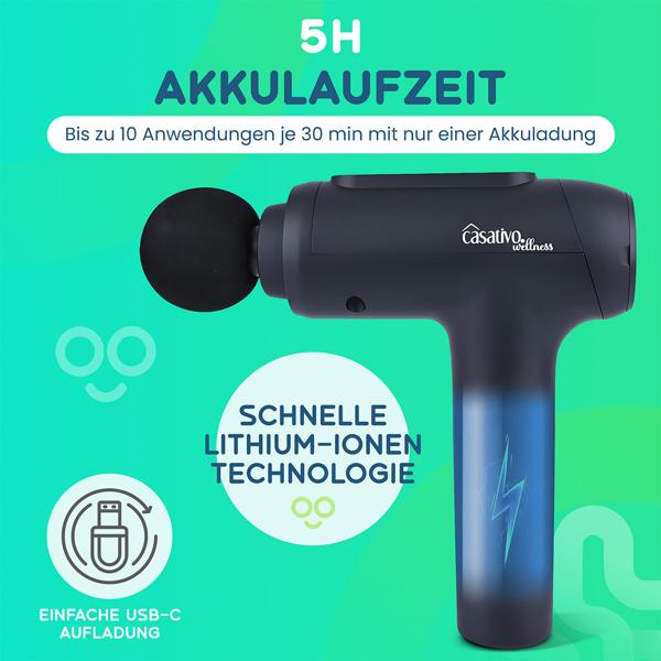 Professionelle Massage-Pistole, Massage Gun, 6 Köpfe, 20 Intensitätsstufen, Akkubetrieb für Oberschenkel, Bauch, Schulter, Nacken und Rücken