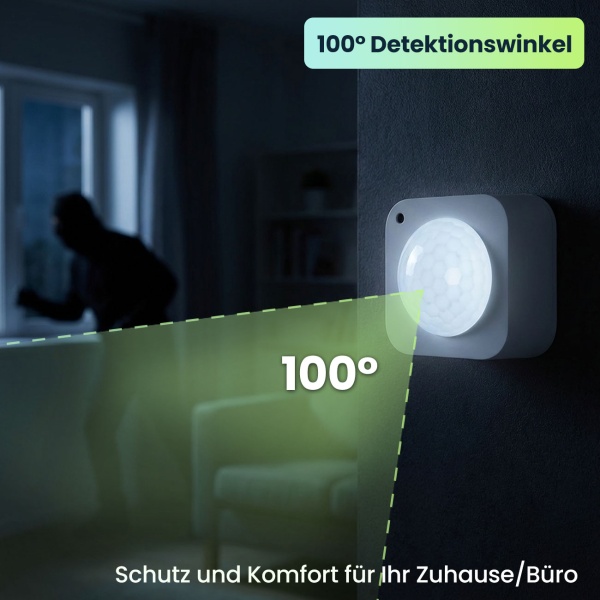 SmartLife Bewegungssensor - PIR-Sensor - Smart Home kompatibel - Helligkeitserkennung - kabellos, batteriebetrieben - 100° Detektionswinkel - 4,6x3,9x4,6 cm