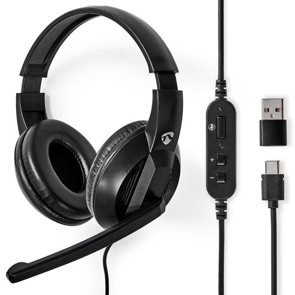 Over-Ear Headset Stereo Kopfhörer - PC Gaming Meetings Home Office - USB-C/A - 40mm Treiber - Klares Mikrofon - 1.8m Kabel - Schwarz