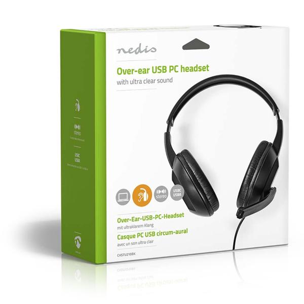 Over-Ear Headset Stereo Kopfhörer - PC Gaming Meetings Home Office - USB-C/A - 40mm Treiber - Klares Mikrofon - 1.8m Kabel - Schwarz