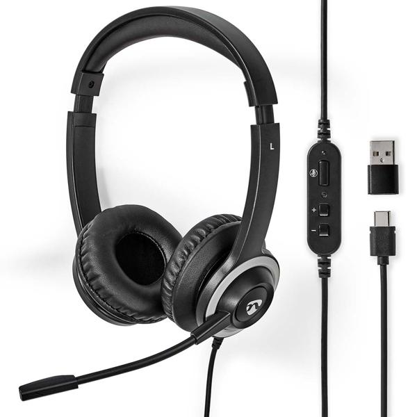 Over-Ear Kopfhörer - Stereo Headset für PC Gaming & Online Meetings - USB-C/USB-A Adapter - Einstellbares Mikrofon - 1.8m Kabel - 40mm Treiber