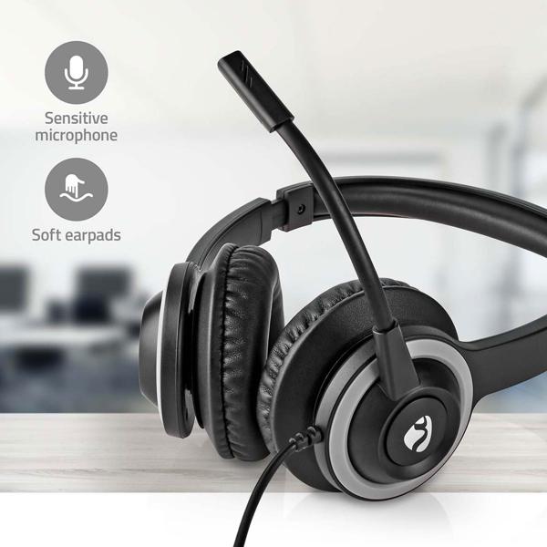Over-Ear Kopfhörer - Stereo Headset für PC Gaming & Online Meetings - USB-C/USB-A Adapter - Einstellbares Mikrofon - 1.8m Kabel - 40mm Treiber
