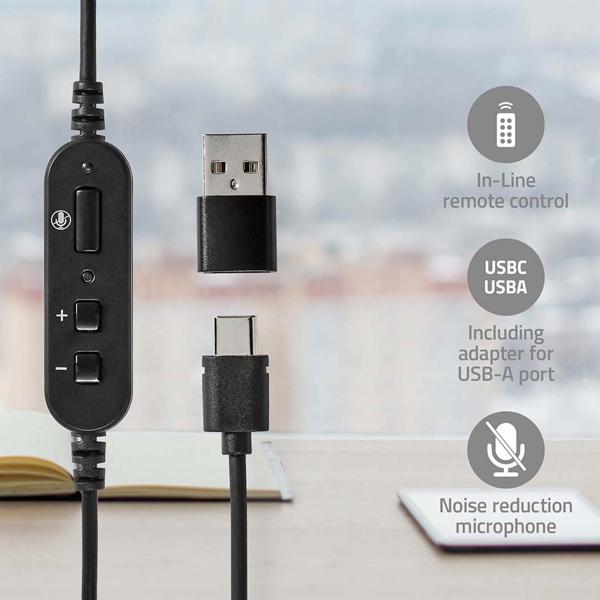 Over-Ear Kopfhörer - Stereo Headset für PC Gaming & Online Meetings - USB-C/USB-A Adapter - Einstellbares Mikrofon - 1.8m Kabel - 40mm Treiber