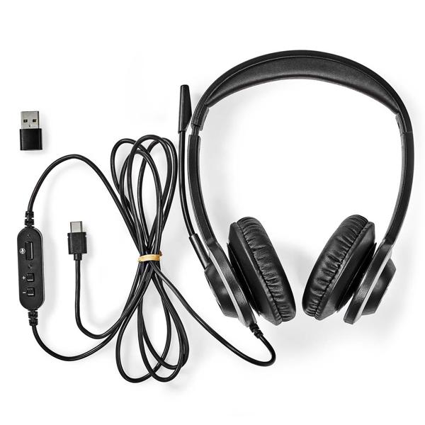 Over-Ear Kopfhörer - Stereo Headset für PC Gaming & Online Meetings - USB-C/USB-A Adapter - Einstellbares Mikrofon - 1.8m Kabel - 40mm Treiber