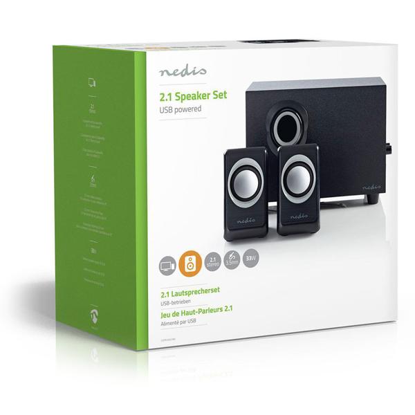 Lautsprecher mit Subwoofer - 2.1-Stereo-Sound für PC, Laptop & Smartphone - 33 Watt Gesamt, 15 Watt Subwoofer, 3,5mm Anschluss - USB-betrieben