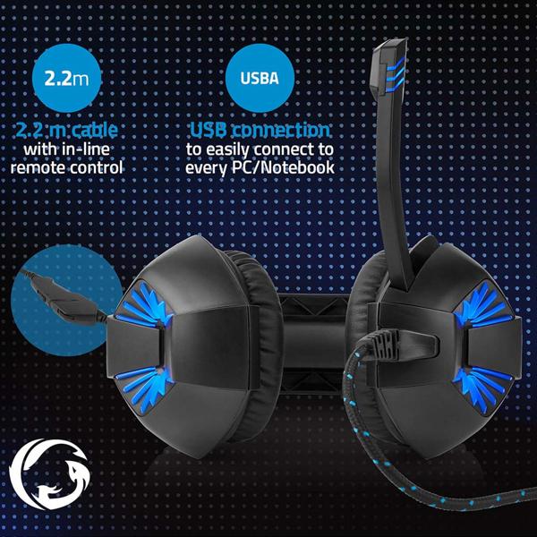 Gaming Headset - für Computerspiele & Voice-Chats - realistischer Sound, hohem Tragekomfort - LED-Lichteffekte, Mikrofon - USB-A, 2x 3.5 mm - 341g