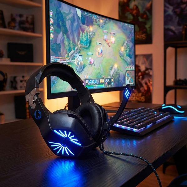 Gaming Headset - für Computerspiele & Voice-Chats - realistischer Sound, hohem Tragekomfort - LED-Lichteffekte, Mikrofon - USB-A, 2x 3.5 mm - 341g