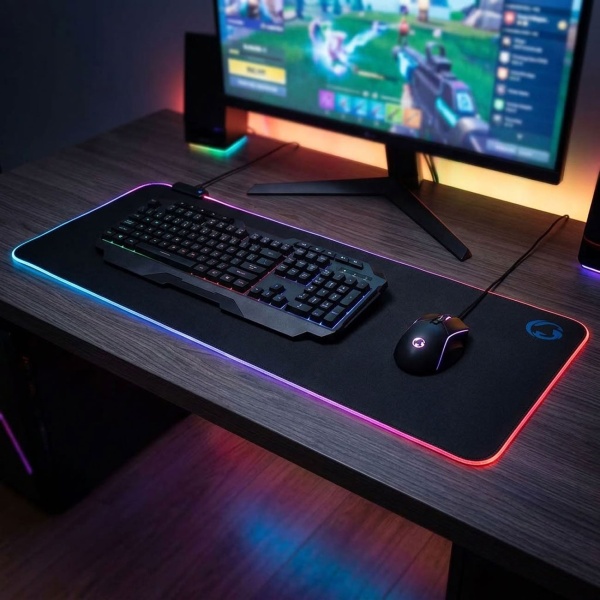 XXL Gaming Mauspad - RGB-LED-Beleuchtung mit Farbwechsel - Optimale Präzision & rutschfeste Unterseite - 800x300mm Mikrofaser/Gummi