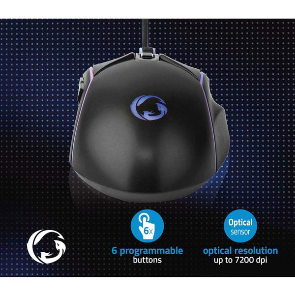Gaming Maus mit Kabel - 6 Tasten, LED-Beleuchtung & ergonomisches Design - bis 7200 dpi, schwarz, USB, 150cm Kabel, RGB