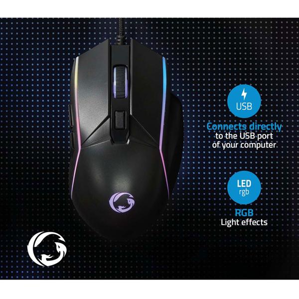 Gaming Maus mit Kabel - 6 Tasten, LED-Beleuchtung & ergonomisches Design - bis 7200 dpi, schwarz, USB, 150cm Kabel, RGB