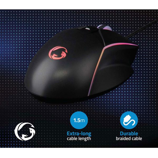 Gaming Maus mit Kabel - 6 Tasten, LED-Beleuchtung & ergonomisches Design - bis 7200 dpi, schwarz, USB, 150cm Kabel, RGB