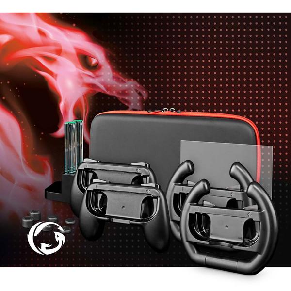 13-tlg. Zubehör Set für Nintendo Switch  – Ladestation, Controller- & Lenkradgriffe, Daumenkappen, Komplett-Set für ultimativen Spielspass