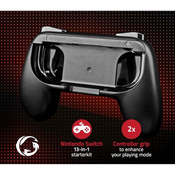 13-tlg. Zubehör Set für Nintendo Switch  – Ladestation, Controller- & Lenkradgriffe, Daumenkappen, Komplett-Set für ultimativen Spielspass