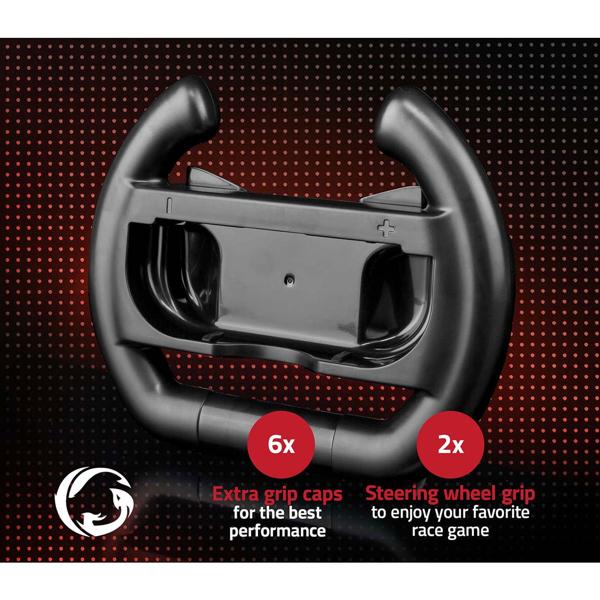 13-tlg. Zubehör Set für Nintendo Switch  – Ladestation, Controller- & Lenkradgriffe, Daumenkappen, Komplett-Set für ultimativen Spielspass