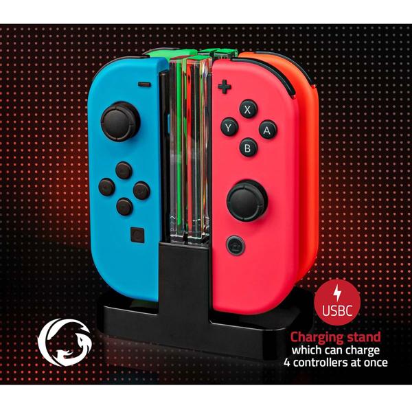 13-tlg. Zubehör Set für Nintendo Switch  – Ladestation, Controller- & Lenkradgriffe, Daumenkappen, Komplett-Set für ultimativen Spielspass