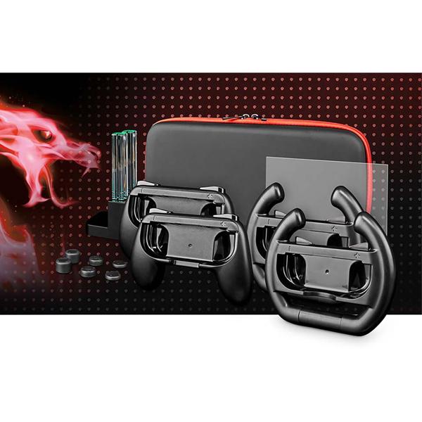13-tlg. Zubehör Set für Nintendo Switch  – Ladestation, Controller- & Lenkradgriffe, Daumenkappen, Komplett-Set für ultimativen Spielspass