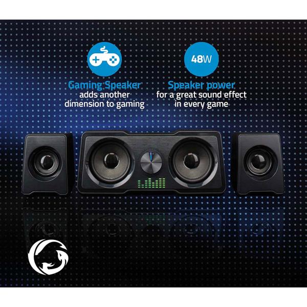 Gaming Lautsprecher PC Soundsystem - 2.2 Dual-Subwoofer 48 W RMS 16 W - LED-Lichteffekte reaktiv - 3.5mm AUX USB-A - für PC Laptop Smartphone