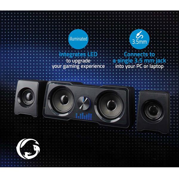 Gaming Lautsprecher PC Soundsystem - 2.2 Dual-Subwoofer 48 W RMS 16 W - LED-Lichteffekte reaktiv - 3.5mm AUX USB-A - für PC Laptop Smartphone