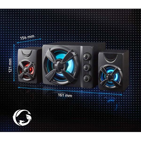 Gaming-Lautsprecher 2.1 Subwoofer - Perfekter Klang für Gaming & Heimkino - 33 Watt Leistung - LED-Lichteffekte - PC, Mac, Handy kompatibel