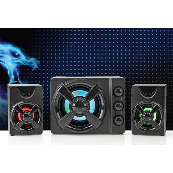 Gaming-Lautsprecher 2.1 Subwoofer - Perfekter Klang für Gaming & Heimkino - 33 Watt Leistung - LED-Lichteffekte - PC, Mac, Handy kompatibel