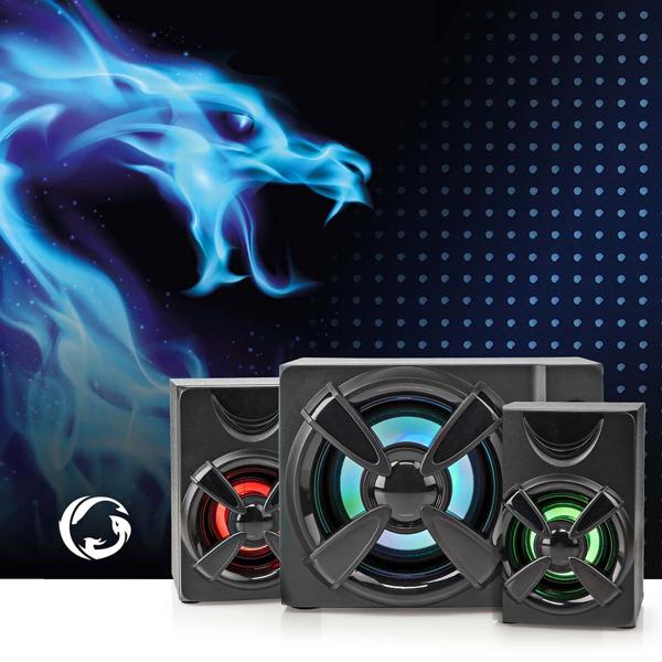 Gaming-Lautsprecher 2.1 Subwoofer - Perfekter Klang für Gaming & Heimkino - 33 Watt Leistung - LED-Lichteffekte - PC, Mac, Handy kompatibel