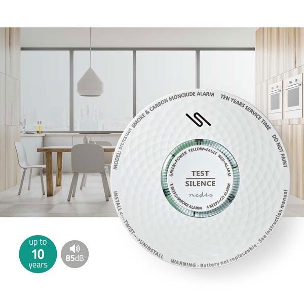 Lebensretter mit Doppelfunktion: Rauch- und Kohlenmonoxidmelder (CO) mit 85dB Alarm – Weisser Melder mit 10 Jahren Batterielaufzeit für optimalen Schutz