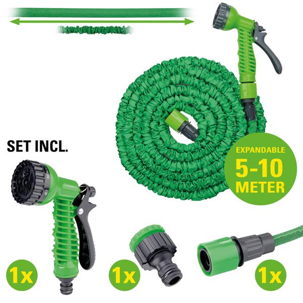 Flexibler Gartenschlauch dehnbar 5-10m – inkl. Handbrause & Kupplung – platzsparend, knickfrei & langlebig –  für Garten, Bewässerung & Autowäsche