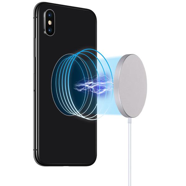 Design Qi Ladestation, 15 Watt, silber, inkl. Kabel – Gefälliges & modernes Design, kabelloses Laden, elegante Optik