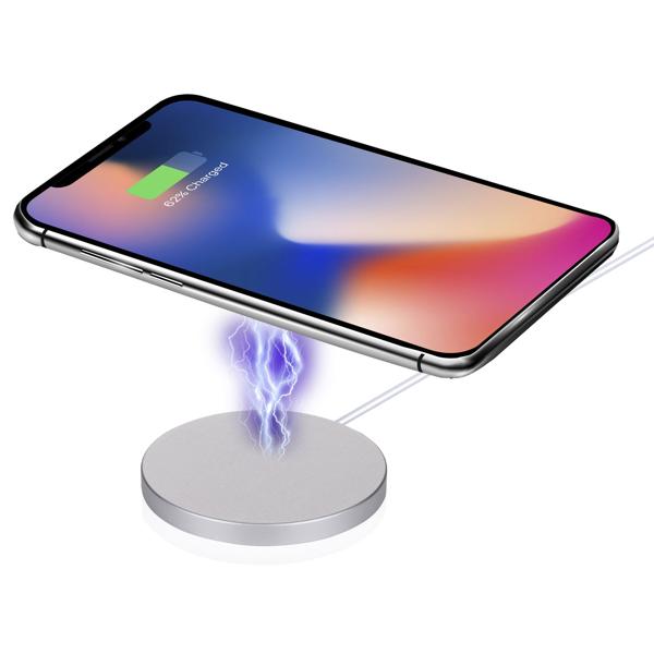 Design Qi Ladestation, 15 Watt, silber, inkl. Kabel – Gefälliges & modernes Design, kabelloses Laden, elegante Optik